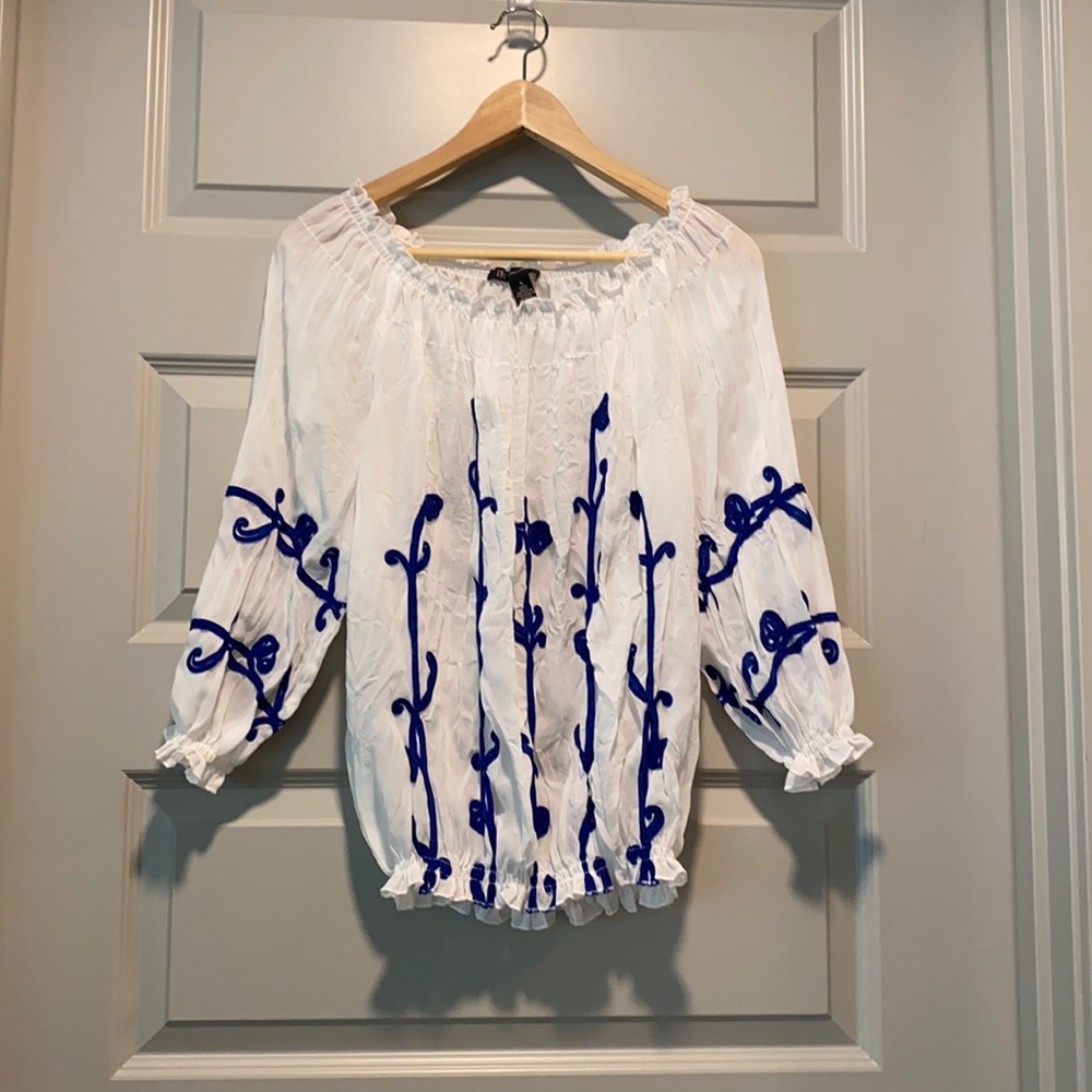 Inc white and blue blouse top